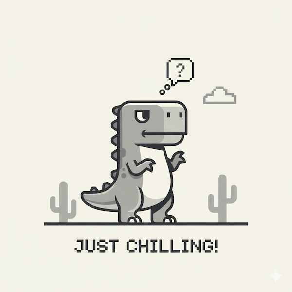 A vector dinosaur standing next to a cactus